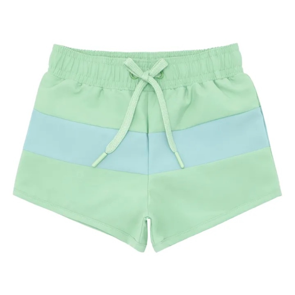 Green and Blue Swim Trunks with Elastic Waistband and Drawstrings